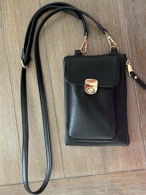 Black Leather Crossbody  with Gold Hardware